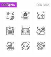 Coronavirus Precaution Tips icon for healthcare guidelines presentation 9 Line icon pack such as food test tubes hospital test hospital viral coronavirus 2019nov disease Vector Design Elements