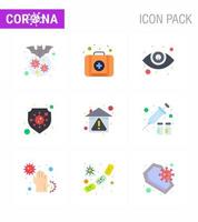 CORONAVIRUS 9 Flat Color Icon set on the theme of Corona epidemic contains icons such as prevent home eye care virus safety viral coronavirus 2019nov disease Vector Design Elements