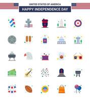 Flat Pack of 25 USA Independence Day Symbols of star washington drink usa monument Editable USA Day Vector Design Elements