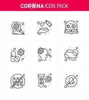 9 Line viral Virus corona icon pack such as capsule virus wash virus loupe viral coronavirus 2019nov disease Vector Design Elements