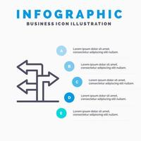 icono de línea de navegación de dirección de flecha con fondo de infografía de presentación de 5 pasos vector