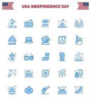 25 USA Blue Pack of Independence Day Signs and Symbols of golden bridge usa tent camp Editable USA Day Vector Design Elements