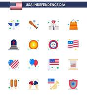 feliz día de la independencia paquete de iconos de 16 pisos para web y tienda de impresión dinero bolsa de deportes estación elementos de diseño vectorial editables del día de estados unidos vector