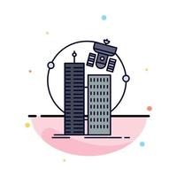 building smart city technology satellite corporation Flat Color Icon Vector