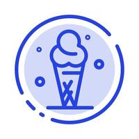 Ice Cream Cream Ice Cone Blue Dotted Line Line Icon vector