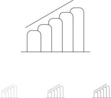 análisis del informe de progreso del gráfico conjunto de iconos de línea negra en negrita y delgada vector