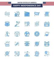 Happy Independence Day 4th July Set of 25 Blues American Pictograph of kids circus movis usa states Editable USA Day Vector Design Elements