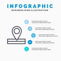 icono de línea de lugar de ubicación de mapa con fondo de infografía de presentación de 5 pasos vector