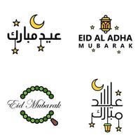 Las 4 mejores frases de eid mubarak que dicen texto de cita o letras fuentes decorativas escritura vectorial y tipografía manuscrita en cursiva para diseños folletos pancartas volantes y camisetas vector