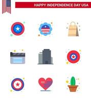 Set of 9 USA Day Icons American Symbols Independence Day Signs for american building bag film cinema Editable USA Day Vector Design Elements