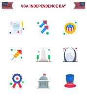 USA Independence Day Flat Set of 9 USA Pictograms of sight landmark security day religion Editable USA Day Vector Design Elements