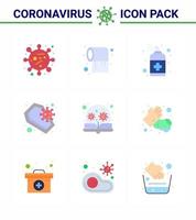 9 paquete de iconos de covid19 de coronavirus de color plano, como spray de muerte de cráneo, jabón de coronavirus, elementos de diseño de vector de enfermedad de coronavirus viral 2019nov