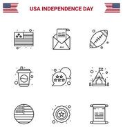 9 Creative USA Icons Modern Independence Signs and 4th July Symbols of usa soda ball drink bottle Editable USA Day Vector Design Elements
