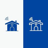 señal de servicio wifi línea de la casa y glifo icono sólido banner azul línea y glifo icono sólido banner azul vector