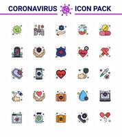 Coronavirus Prevention Set Icons 25 Flat Color Filled Line icon such as medicine capsule pneumonia laboratory chemical viral coronavirus 2019nov disease Vector Design Elements