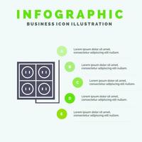 edificio construcción enchufe herramienta sólido icono infografía 5 pasos presentación antecedentes vector