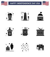 feliz día de la independencia 9 paquete de iconos de glifos sólidos para web y signo de impresión elecciones washington estados unidos irlanda elementos de diseño vectorial editables del día de estados unidos vector