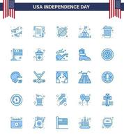 paquete de iconos de vector de stock del día americano 25 signos y símbolos azules para tienda de cola comida fiesta de camping elementos de diseño de vector de día de estados unidos editables