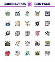 25 Flat Color Filled Line coronavirus epidemic icon pack suck as coronavirus test sign lab virus viral coronavirus 2019nov disease Vector Design Elements