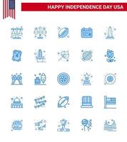 25 USA Blue Signs Independence Day Celebration Symbols of invitation usa calender sight landmark Editable USA Day Vector Design Elements