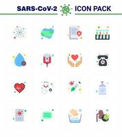 Coronavirus Prevention Set Icons 16 Flat Color icon such as blood test health experiment protect viral coronavirus 2019nov disease Vector Design Elements