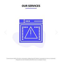 Our Services Computing Coding Error Solid Glyph Icon Web card Template vector