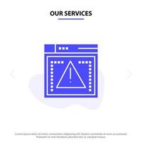 Our Services Computing Coding Error Solid Glyph Icon Web card Template vector