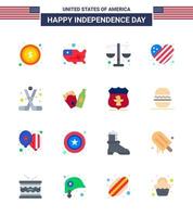 16 USA Flat Pack of Independence Day Signs and Symbols of ice hockey love court heart american Editable USA Day Vector Design Elements