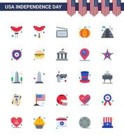 Happy Independence Day USA Pack of 25 Creative Flats of sign police pumpkin shield landmark Editable USA Day Vector Design Elements