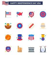 paquete plano de 16 símbolos del día de la independencia de estados unidos de hat american american medal elementos de diseño vectorial editables del día de estados unidos vector