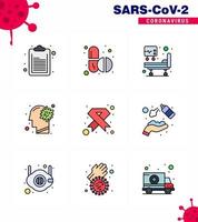 conjunto de iconos covid19 para el paquete de color plano infográfico de 9 líneas rellenas, como el vih, el sida, la icu, la enfermedad cerebral, el coronavirus viral 2019nov, los elementos de diseño del vector de enfermedad