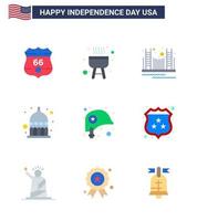 USA Happy Independence DayPictogram Set of 9 Simple Flats of head statehouse gate indianapolis usa Editable USA Day Vector Design Elements