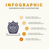 temporizador cronómetro reloj sólido icono infografía 5 pasos presentación antecedentes vector