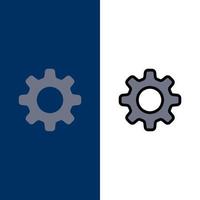 conjunto de iconos de engranaje de configuración de cog plano y fondo azul de vector de conjunto de iconos llenos de línea