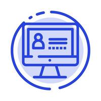 computadora internet seguridad azul línea punteada icono de línea vector