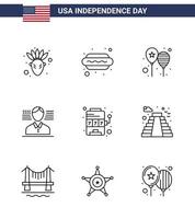 4th July USA Happy Independence Day Icon Symbols Group of 9 Modern Lines of slot casino celebrate flag man Editable USA Day Vector Design Elements