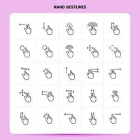 OutLine 25 Hand Gestures Icon set Vector Line Style Design Black Icons Set Linear pictogram pack Web and Mobile Business ideas design Vector Illustration
