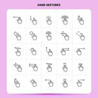 OutLine 25 Hand Gestures Icon set Vector Line Style Design Black Icons Set Linear pictogram pack Web and Mobile Business ideas design Vector Illustration