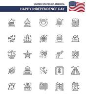 Happy Independence Day USA Pack of 25 Creative Lines of sign ice cream thanksgiving food cold Editable USA Day Vector Design Elements