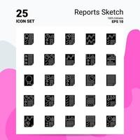 25 Reports Sketch Icon Set 100 Editable EPS 10 Files Business Logo Concept Ideas Solid Glyph icon design vector