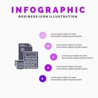 inversión acumulación negocio deuda ahorro calculadora monedas sólido icono infografía 5 pasos presentación antecedentes vector