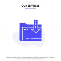 Our Services Folder Download Computing Arrow Solid Glyph Icon Web card Template vector