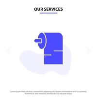 nuestros servicios limpieza papel tisú glifo sólido icono plantilla de tarjeta web vector