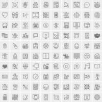 paquete de 100 iconos de líneas universales para móviles y web vector