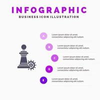 ajedrez negocio estrategia éxito sólido icono infografía 5 pasos presentación antecedentes vector