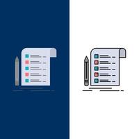 File Report Invoice Card Checklist  Icons Flat and Line Filled Icon Set Vector Blue Background