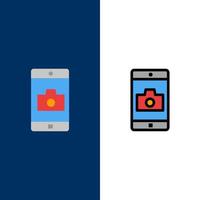 Application Mobile Mobile Application Camera  Icons Flat and Line Filled Icon Set Vector Blue Background