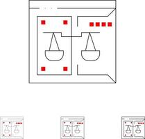conjunto de iconos de línea negra en negrita y delgada de ley digital de corte de derechos de autor de negocios vector