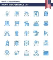 Happy Independence Day 4th July Set of 25 Blues American Pictograph of wedding invitation beer church bell bell Editable USA Day Vector Design Elements