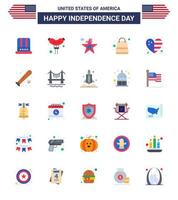 Big Pack of 25 USA Happy Independence Day USA Vector Flats and Editable Symbols of flag heart american shop money Editable USA Day Vector Design Elements